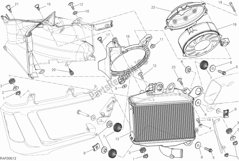 All parts for the Radiator, Water, Lh of the Ducati Diavel FL Thailand 1200 2016